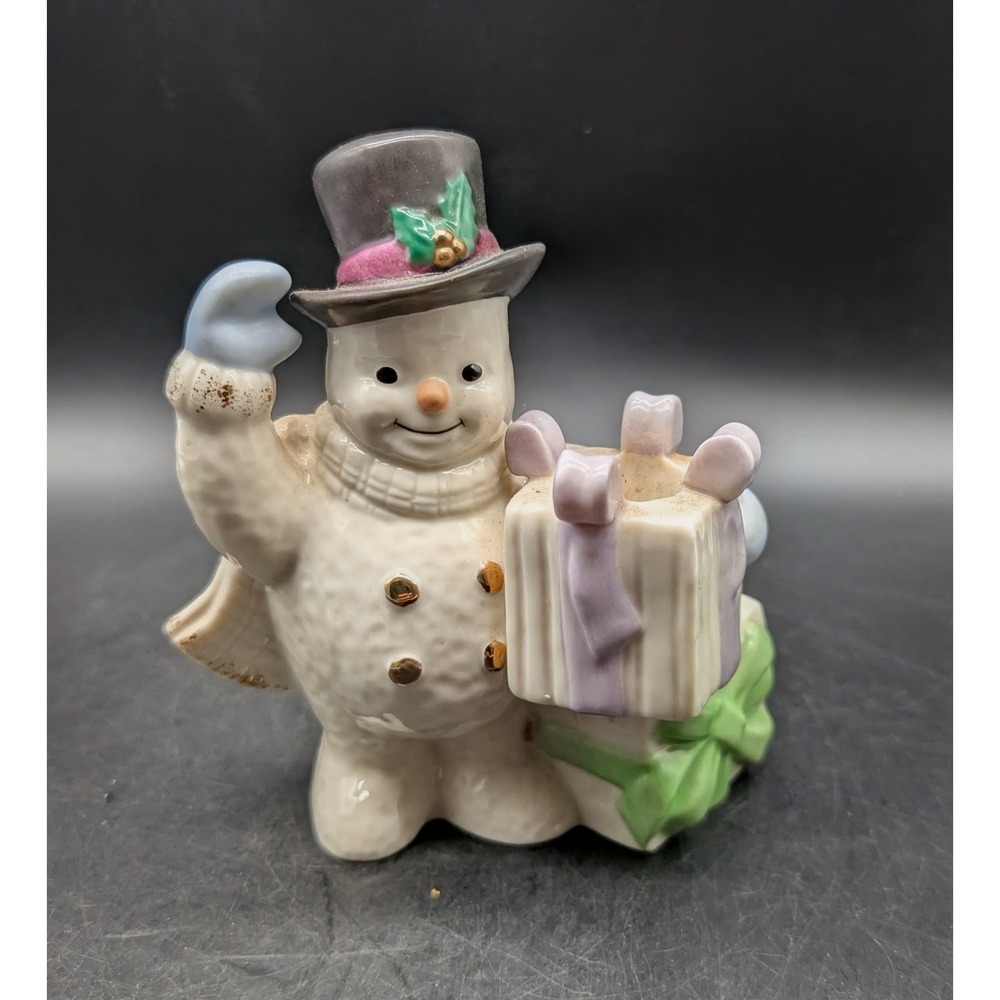 Lenox Fine Porcelain Snowman Candlestick Holder Christmas Figurine Gift 5"
